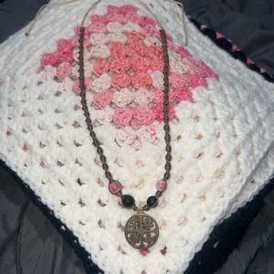 Bohemian Brown Necklace with Gold Pendant